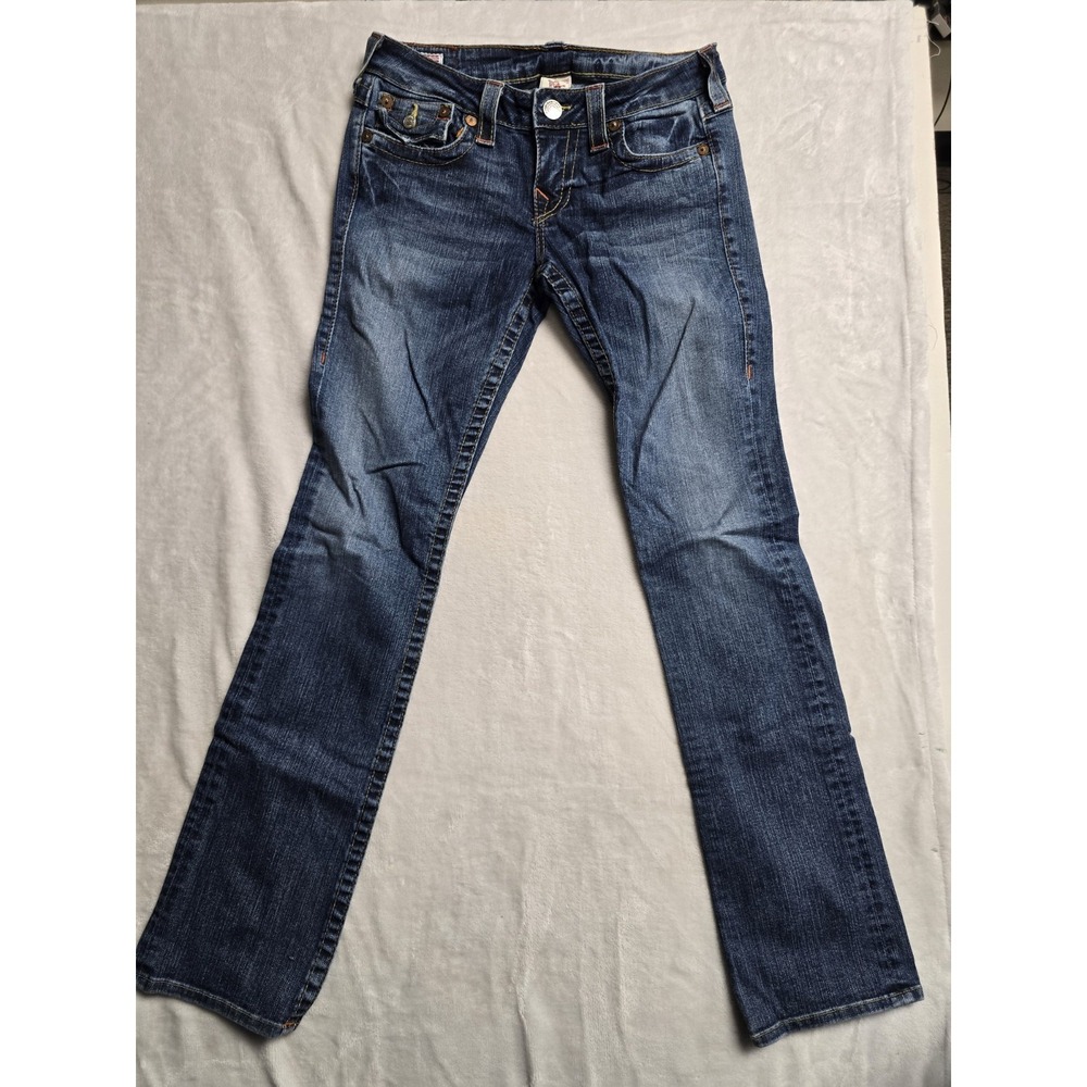 True Religion Low Rise Dark Blue Bootcut Embroidered Jeans Women's Size 28 Billy